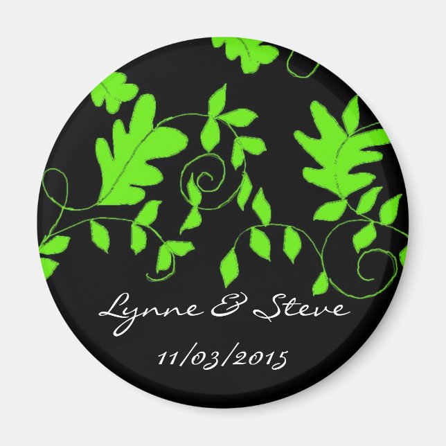 Aimant Lime Green Vines sur Black Enregistrer la date (Devant)