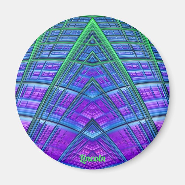 Aimant LINCOLN ~Bleu, vert et violet ~Fractal Abstrait (Devant)