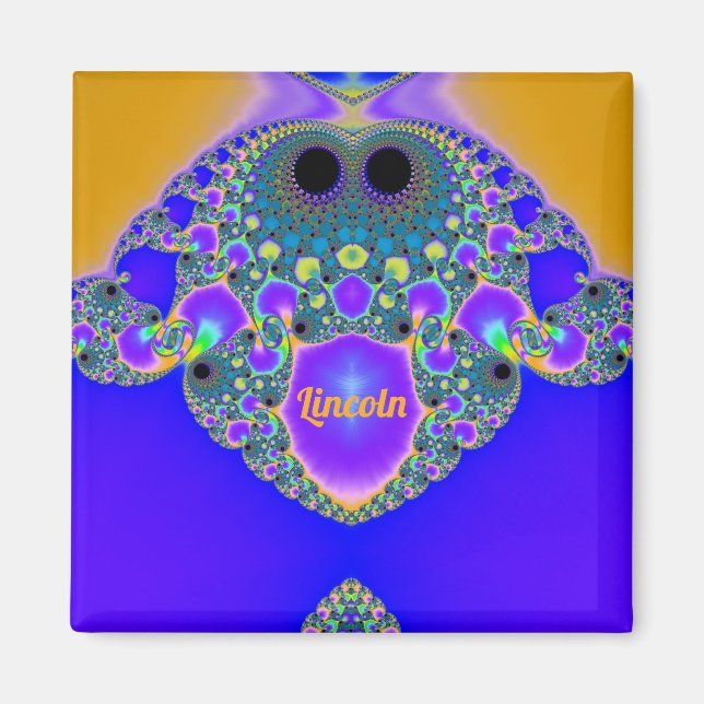 Aimant LINCOLN ~ Motif Abstrait ~ bleu violet jaune ~ (Devant)