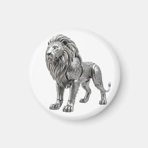 Aimant Lion argent celtique majestueux avec nœud complexe