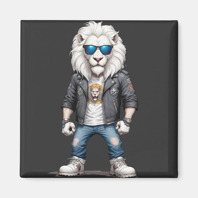 Aimant Lion Biker Rebel en cuir Jacket Cool Style (Devant)