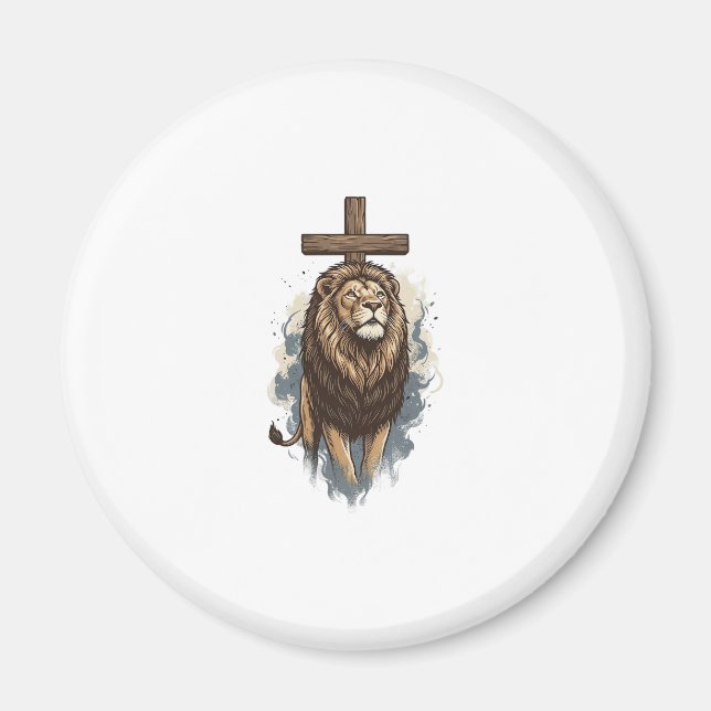 Aimant Lion chrétien et croix vintage (Devant)