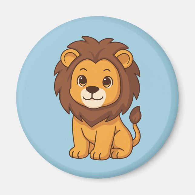 Aimant Lion de dessin animé mignon sur fond bleu (Devant)
