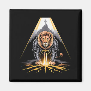 Aimant Lion de Juda Épée et Croix Guerrier Chrétien 