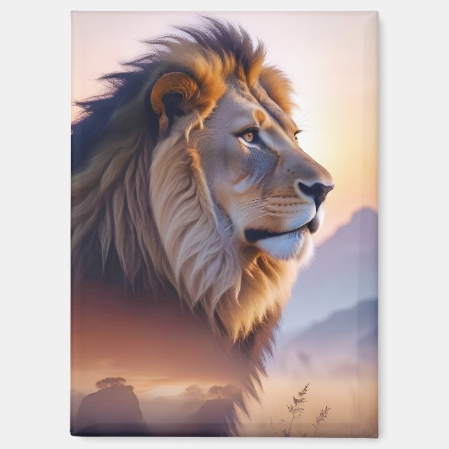 Aimant Lion Double exposition Nature animale Nature sauva (Recto)