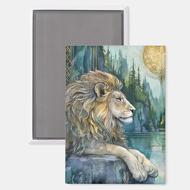 Aimant Lion du Royaume Enchanté Art Fantastique (Recto/Verso)