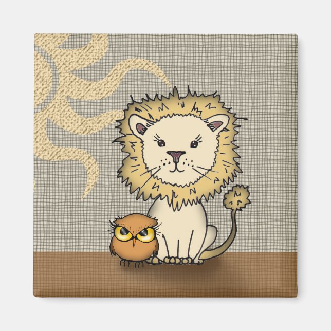 Aimant Lion et Hibou pour Enfants (Devant)