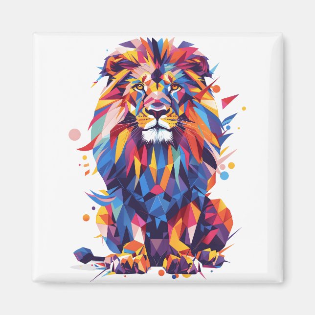 Aimant Lion géométrique coloré (Devant)