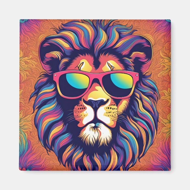 Aimant Lion portant des lunettes de soleil (Devant)