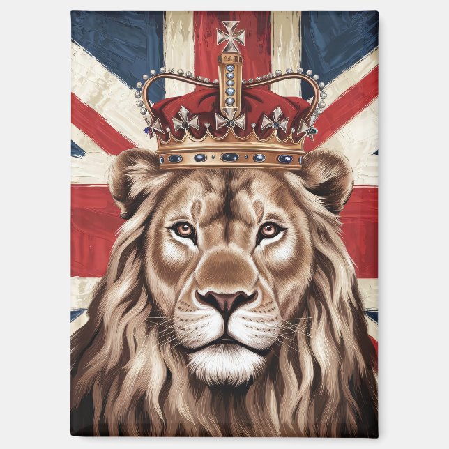 Aimant Lion portant une couronne drapeau britannique (Recto)