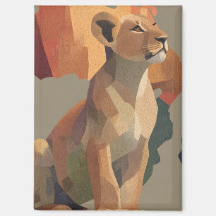 Aimant Lionesse géométrique en mosaïque avec carte de l'A