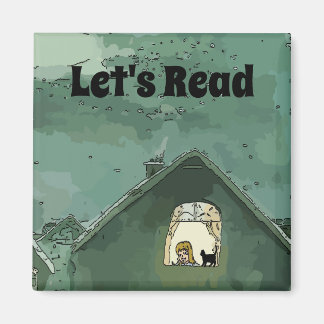 Aimant Lire, Fille avec chat, Personnaliser