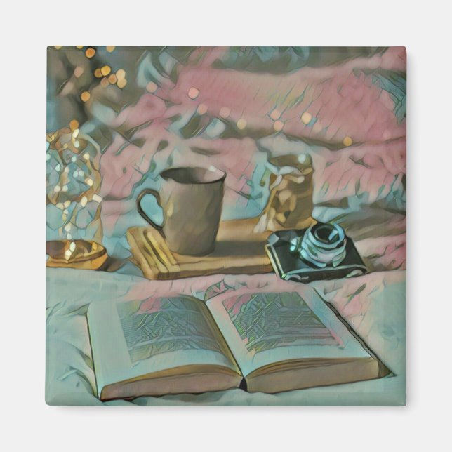 Aimant Lire Livres, Boire Café (Devant)