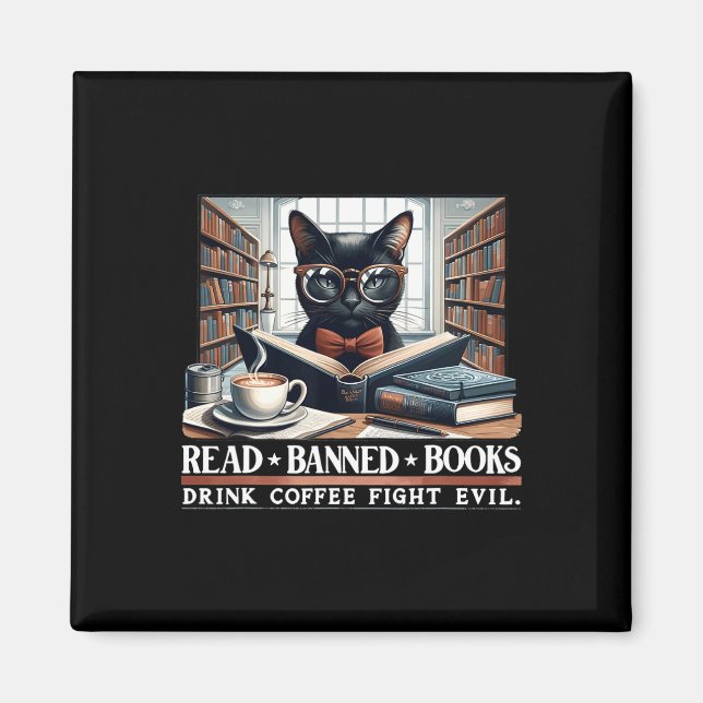 Aimant Lire Livres Interdits Boire Café Combattre Le Mal  (Devant)