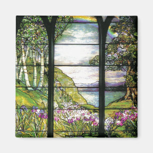 Aimant L'iris en verre souillé de Tiffany fleurit floral