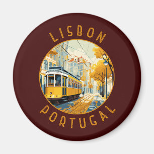 Aimant Lisbonne Portugal Tramway Jaune Rétro
