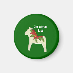 Aimant Liste de Noël Poinsettia Dala Horse