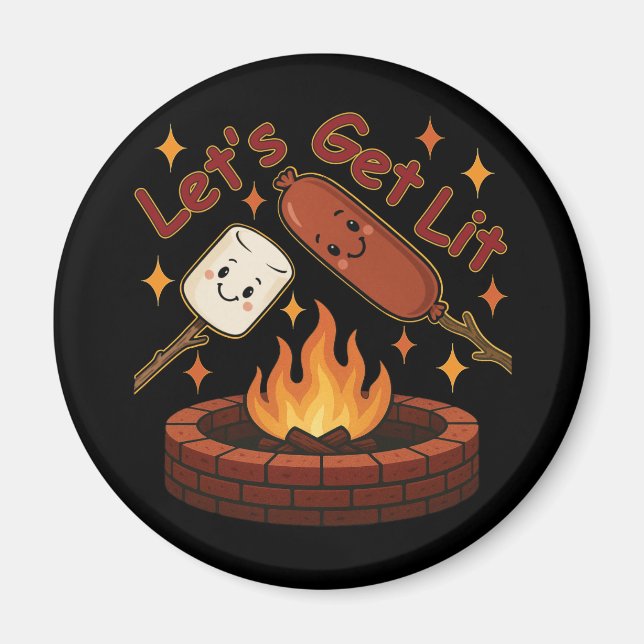 Aimant Lit Firepit - mignon Marshmallow & Hot Dog (Devant)