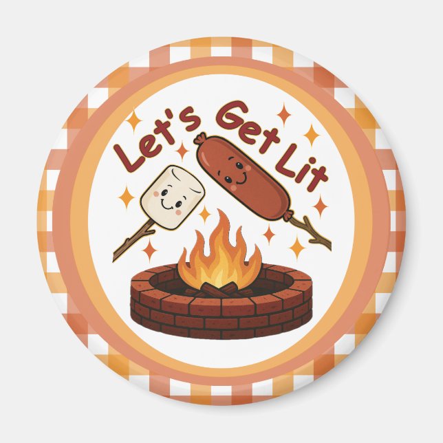 Aimant Lit Firepit - mignon Marshmallow & Hot Dog (Devant)