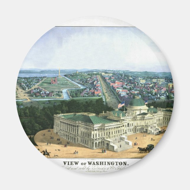 Aimant Lithographie couleur 1852 - Vue de Washington (Devant)