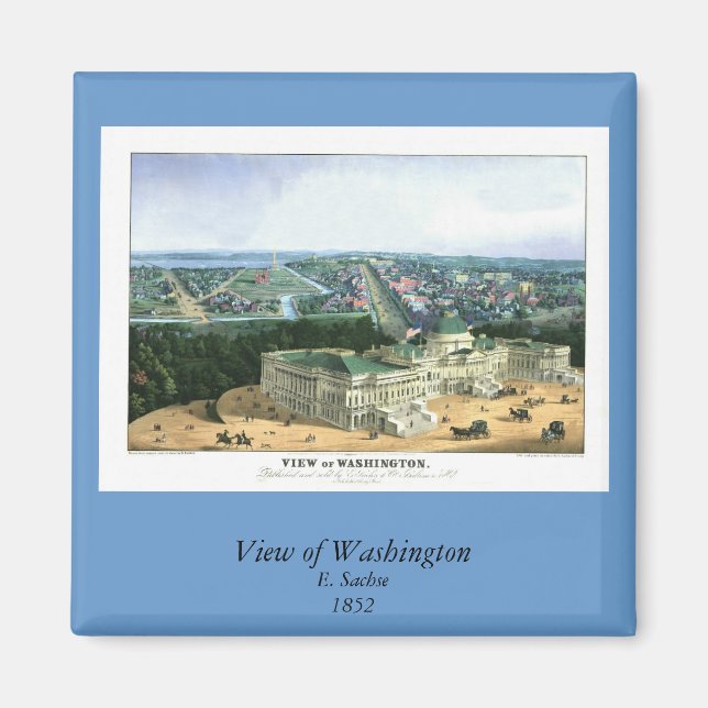 Aimant Lithographie couleur 1852 - Vue de Washington (Devant)