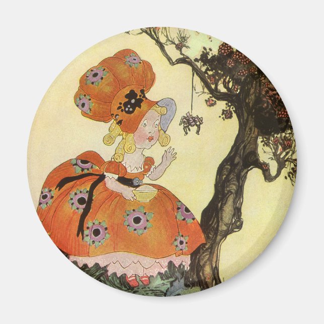 Aimant Little Miss Muffet & Spider, Vintage Mère Goose (Devant)