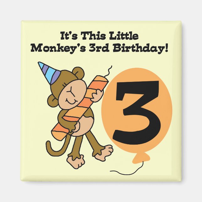 Aimant Little Monkey 3e Anniversaire Tshirts et cadeaux (Devant)