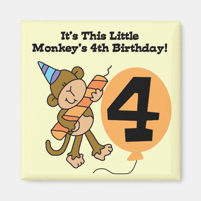 Aimant Little Monkey 4th Birthday Tshirts et cadeaux (Devant)