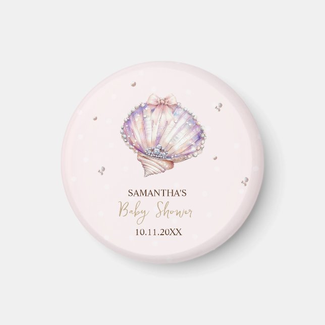 Aimant Little Pearl Seashells Diamonds Dots Baby Shower (Devant)