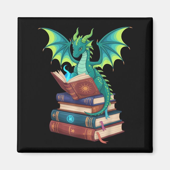 Aimant Livres de lecture de dragon amateurs de fantasy cr (Devant)