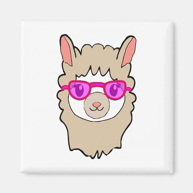 Aimant Llama Cute Avec Verres Dessin (Devant)