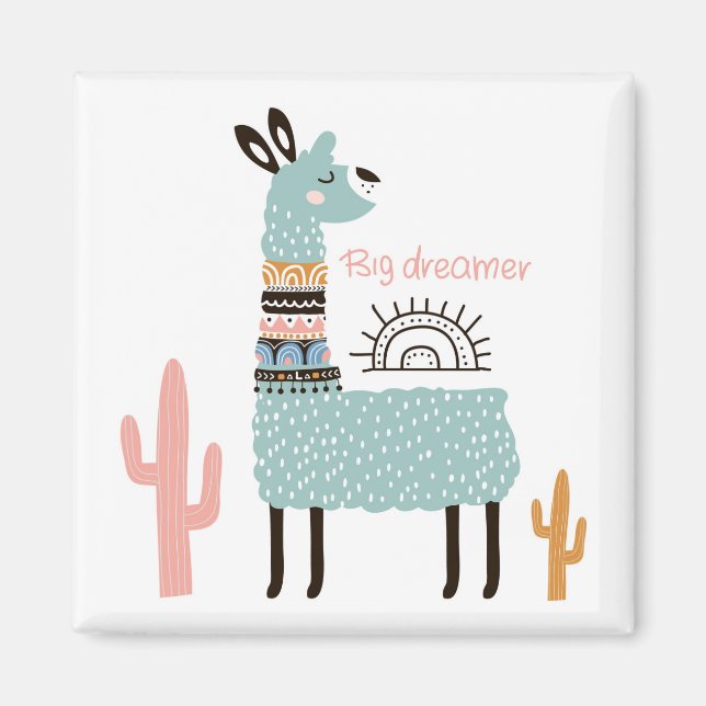 Aimant Llama grand rêveur avec Cactus (Devant)