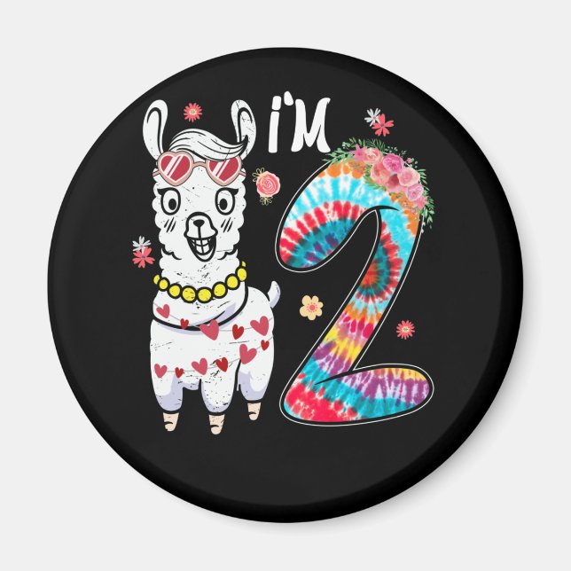 Aimant Llama J'ai 2 ans 2e anniversaire Tie Dye Farm (Devant)