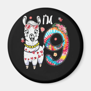 Aimant Llama J'ai 9 ans 9e anniversaire Tie Dye Farm