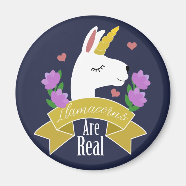 Aimant Llamacorns sont Llama & Fleurs Réelles (Devant)