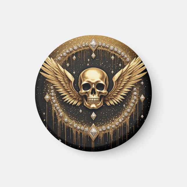Aimant 💎 Logo des ailes de crâne gothiques pour cadeaux  (Devant)