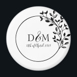 Aimant Logo du Mariage de la succursale de Laurel<br><div class="desc">Aimant mariage,  avec branche de laurier romantique drapé sur un logo mariage de marque ronde. Customisez avec votre monogramme et vos initiales,  ainsi que la date de l'événement.</div>