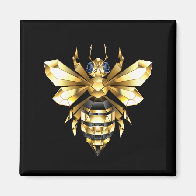 Aimant Logo Faux Gold Foil Bee Polygonal sur Noir (Devant)