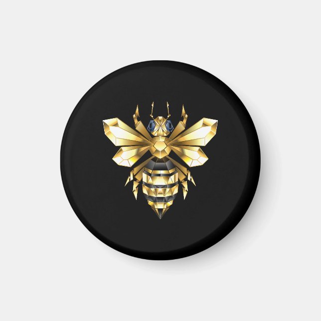 Aimant Logo Faux Gold Foil Bee Polygonal sur Noir (Devant)