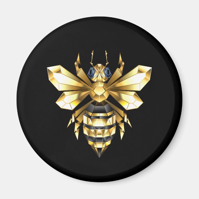 Aimant Logo Faux Gold Foil Bee Polygonal sur Noir (Devant)