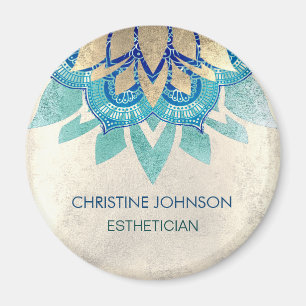 Aimant logo lotus turquoise bleu faux or