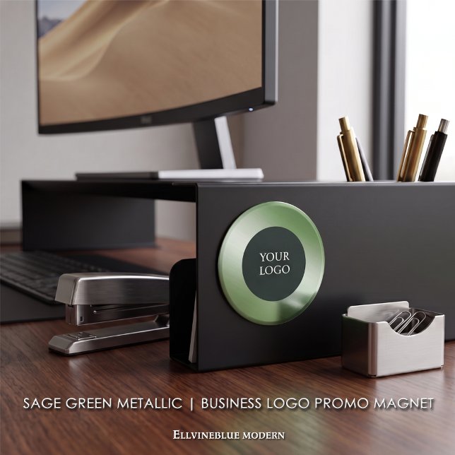 Aimant Logo Promo Entreprise Métallic Vert Sauge Frais (Fresh Sage Green Metallic Magnet | A polished layout created to showcase your logo. )
