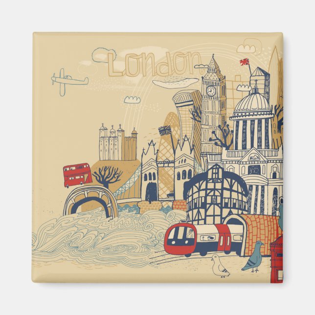 Aimant London Doodle Scene (Devant)