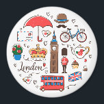 Aimant London Doodles<br><div class="desc">Ce design présente des symboles londoniens placés en forme de cercle sur un arrière - plan blanc.</div>