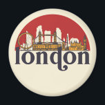 Aimant Londres Angleterre Retro City Skyline City Art<br><div class="desc">Design urbain vintage et rétro avec une belle skyline, attraction touristique et art urbain. gratte-ciel Cool et silhouette de construction merchandises pour touristes et voyageurs. Parfait comme souvenir à rapporter à la maison lorsque vous voyagez dans le monde entier. Enregistrez la mémoire de votre voyage et de vos vacances en...</div>