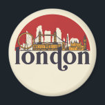 Aimant Londres Angleterre Retro City Skyline City Art<br><div class="desc">Design urbain vintage et rétro avec une belle skyline, attraction touristique et art urbain. gratte-ciel Cool et silhouette de construction merchandises pour touristes et voyageurs. Parfait comme souvenir à rapporter à la maison lorsque vous voyagez dans le monde entier. Enregistrez la mémoire de votre voyage et de vos vacances en...</div>