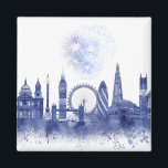 Aimant Londres Skyline - Aquarelle bleue<br><div class="desc">London Skyline Watercolor Splash Blue par Fab Funky. Il présente des sites célèbres de Londres dans un style aquarelle.</div>