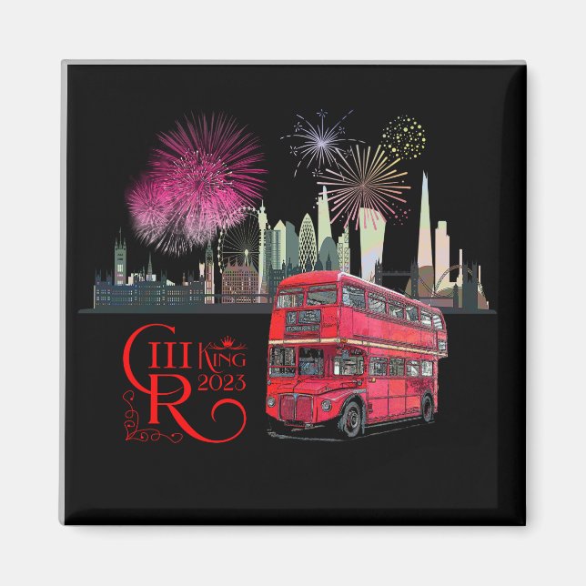 Aimant Londres skyscape Red Bus Coronation 2023 Fireworks (Devant)