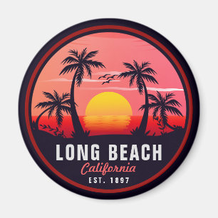 Aimant Long Beach California Retro Sunset Souvenirs 80s
