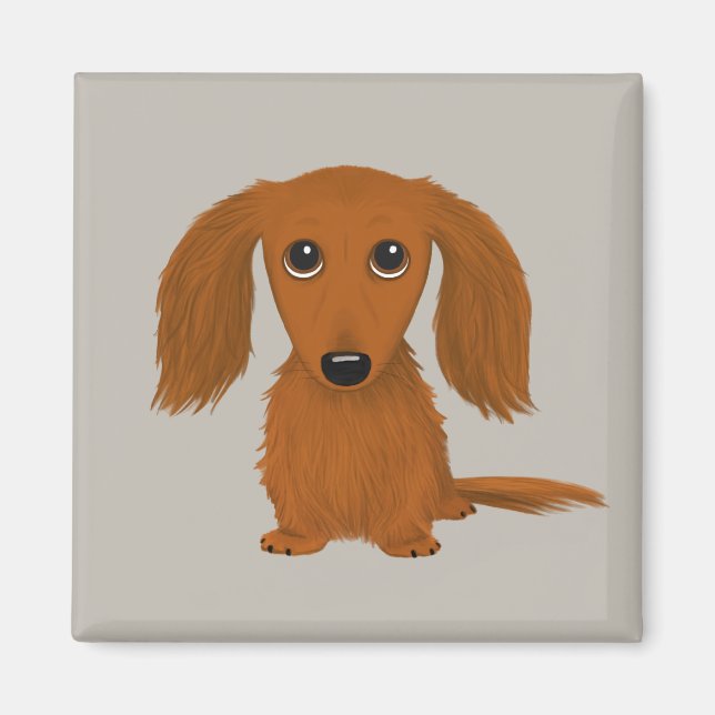 Aimant Long Haired Dachshund | Doxie mignon chien de dess (Devant)